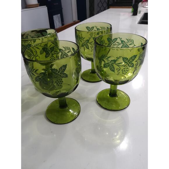 Bartlett Collins Vintage  green goblets Grapevine pattern - Picture 4 of 7